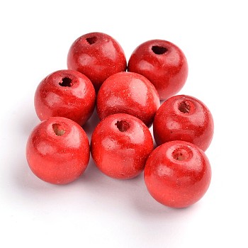 Natural Wood Beads, Dyed, Round, Red, 19~20x17.5~18mm, Hole: 4.5mm, about 400pcs/1000g