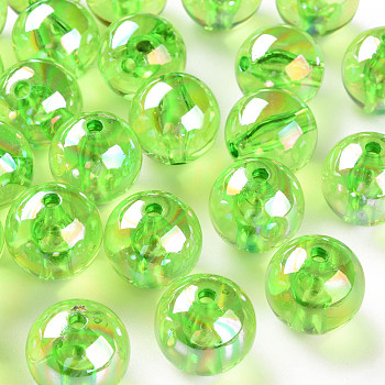 Transparent Acrylic Beads, AB Color Plated, Round, Yellow Green, 20x19mm, Hole: 3mm, about 111pcs/500g