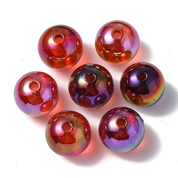 UV Plating Rainbow Iridescent Acrylic Beads, Round, FireBrick, 15.5x15mm, Hole: 2.7mm