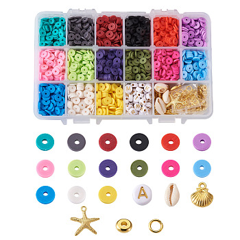 DIY Jewelry Sets Kits, Including Handmade Polymer Clay Heishi Beads, Cowrie Shell Beads, Acrylic Beads, Brass Spacer Beads & Jump Rings, Alloy Pendants, Mixed Color