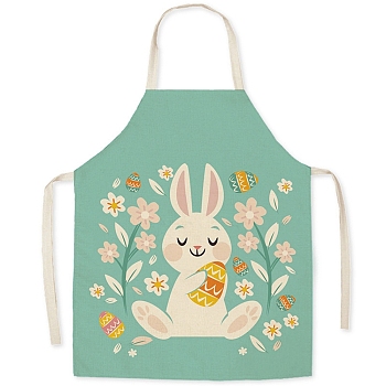 Cute Easter Rabbit Pattern Polyester Sleeveless Apron, with Double Shoulder Belt, for Household Cleaning Cooking, Gold, 470x380mm