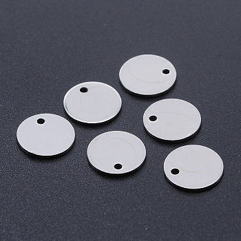201 Stainless Steel Laser Cut Charms, Blank Stamping Tag, Flat Round, Stainless Steel Color, 10x1mm, Hole: 1.2mm