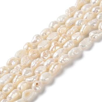 Natural Keshi Pearl Beads Strands, Cultured Freshwater Pearl, Baroque Pearls, Oval, Grade 3A, PapayaWhip, 5.5~6.5x4~4.5x2.5~4mm, Hole: 0.6mm, about 52pcs/strand, 13.58''(34.5cm)