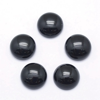 Natural Black Agate Cabochons, Half Round, 12x5~6mm