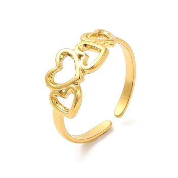 Ion Plating(IP) 304 Stainless Steel Cuff Finger Rings, Hollow Heart Open Rings for Women, Real 18K Gold Plated, US Size 7 1/4(17.5mm)