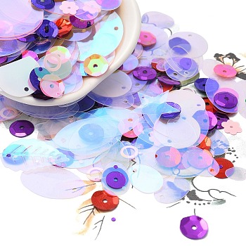 Ornament Accessories, PVC Plastic Paillette/Sequins Pendants/Links/Beads, Mixed Shapes, Mixed Color, 4~52x0.2mm, Hole: 0.5~1mm