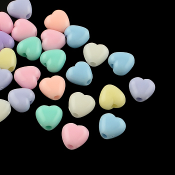 Opaque Acrylic Beads, Heart, Mixed Color, 7x7x5mm, Hole: 2mm, about 350pcs/50g
