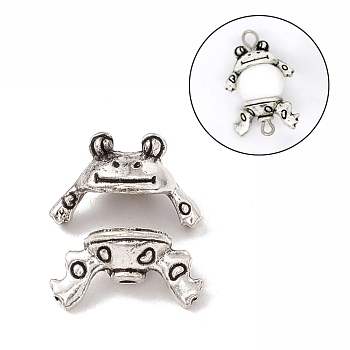 Alloy Bead Cap Set, Frog, Antique Silver, 7~8.5x14~14.5x8mm, Hole: 1.4mm, 10set/bag