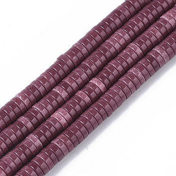 Natural Agate Beads Strands, Dyed, Heishi Beads, Flat Round/Disc, Old Rose, 4x1mm, Hole: 1mm, about 250~329pcs/strand, 15.7 inch