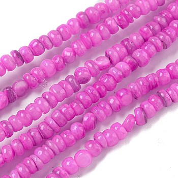 Dyed Natural Freshwater Shell Beads Strands, Rondelle, Magenta, 1~4.5x4~4.5x2~4.5mm, Hole: 0.5mm, about 159pcs/strand, 15.12''(38.4cm)