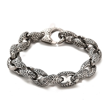 304 Stainless Steel Snake Link Chain Bracelets, Antique Silver, 8-1/2 inch(21.6cm)
