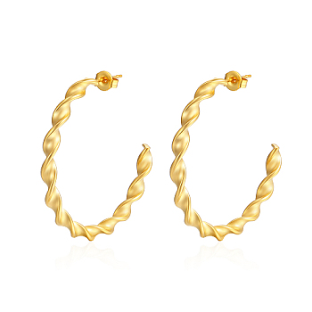 304 Stainless Steel Twist Ring Stud Earrings, Half Hoop Earrings, Real 18K Gold Plated, no size