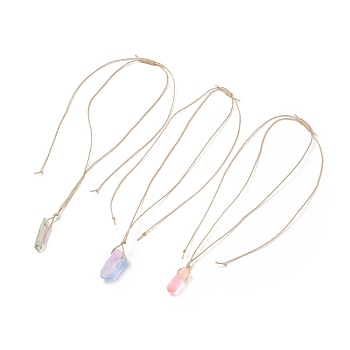 Natural Quartz Crystal Nugget Pendant Necklace, Gemstone Braided Jewelry for Women, Mixed Color, 29.92~30.71 inch(76~78cm)