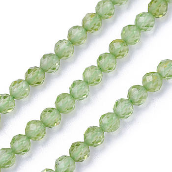 Natural Peridot Beads Strands, Faceted, Round, 3~3.5mm, Hole: 0.5mm, about 115~130pcs/strand, 14.5~16.1 inch(37~41cm)