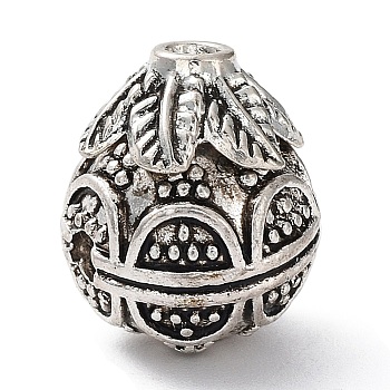 Tibetan Style Alloy 3 Hole Guru Beads, T-Drilled Beads, Teardrop with Leaf, Antique Silver, 14.5x11x12mm, Hole: 2mm