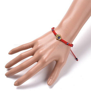 Hamsa Hand /Hand of Miriam with Evil Eye Braided Bead Bracelet(BJEW-JB07103-02)-3