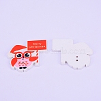 Holiday Button, 2-Hole Printed Wooden Buttons, for Sewing Crafting, for Christmas, Dyed, Owl with Words Merry Christmas, Red, 34.5x37.5x2.5mm, Hole: 1.5mm(WOOD-WH0104-15)