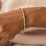 304 Stainless Steel Rhinestone Plain Bangles for Women, Real 18K Gold Plated, Inner Diameter: 2.36 inch(6cm)(AF6999-1)