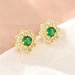 Brass Micro Pave Cubic Zirconia Stud Earrings for Women, Flower, Cadmium Free & Lead Free, Long-Lasting Plated, Rack Plating, Real 18K Gold Plated, Green, 9.5x10.5mm(KK-A305-03G-06)