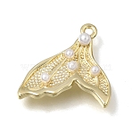 Brass & Plastic Pearl Pendants, Mermaid Tail Charms, Light Gold, 21x17x4mm, Hole: 1.4mm(PL-CBAE379-07LG-A)