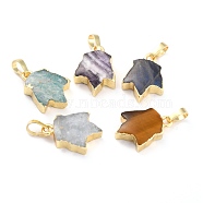 Natural Mixed Gemstone Pendants, with Golden Brass Findings, Leaf, 18~18.5x13x5~5.5mm, Hole: 5.5x3.5mm(G-B012-11G)