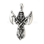 304 Stainless Steel Manual Polishing Big Pendants, Skull with Axe Charms, Antique Silver, 51.5x32x5mm, Hole: 4x6mm(X-STAS-G274-28AS)