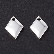 Brass Charms, Long-Lasting Plated, Rhombus, 925 Sterling Silver Plated, 10.5x7.5x1.5mm, Hole: 1.2mm(KK-K253-04P)