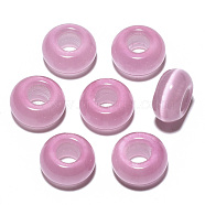 Cat Eye European Beads, Large Hole Beads, Rondelle, Pink, 14x7mm, Hole: 5~6mm(X-G-S359-071B)
