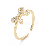 Clear Cubic Zirconia Bowknot Open Cuff Ring, Brass Jewelry for Women, Golden, Inner Diameter: 18mm(RJEW-I094-07G)