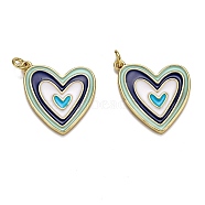 Brass Enamel Pendants, Long-Lasting Plated, Real 18K Gold Plated, with Jump Ring, Heart, Colorful, 22.5x20x2mm, Hole: 3mm(KK-B029-01G-B)