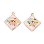 Printed Rack Plating Alloy Enamel Pendants, Golden, Rhombus with Evil Eye Charm, Star of David, 28x25x3.5mm, Hole: 1.5mm(ENAM-T020-05E)