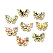 Rack Plating Brass Cubic Zirconia Pendants, with Enamel, Long-Lasting Plated, Lead Free & Cadmium Free, Real 18K Gold Plated, Butterfly, Mixed Color, 18x24x4mm, Hole: 1.5mm(KK-Q803-04)