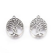 Tibetan Style Zinc Alloy Pendants, Oval with Tree of Life, Antique Silver, 31.5x23.5x1.5mm, Hole: 1.5mm(X-PALLOY-P178-03AS)