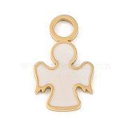 304 Stainless Steel Enamel Charms, Angel Charms, Real 18K Gold Plated, Ion Plating(IP), White, 14x8x1mm, Hole: 2.1mm(STAS-I325-059G)