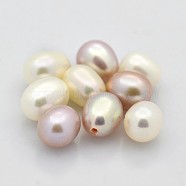 Natural Cultured Freshwater Pearl Beads, Half Drilled, Rice, Grade AAA, Mixed Color, 6~9x5~6mm, Half Hole: 1mm(PEAR-M007-M)