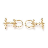 Brass Toggle Clasps, Long-Lasting Plated, Dragonfly, Real 18K Gold Plated, Ring: 18x13x2.5mm, Hole: 1.8mm, Bar: 17.5x9.5x3mm, Hole: 1.8mm(X-KK-F820-06G)