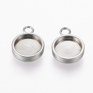 304 Stainless Steel Charm Cabochon Settings, Plain Edge Bezel Cups, Flat Round, Stainless Steel Color, Tray: 8mm, 13x10x2mm, Hole: 2mm(STAS-L195-08P)