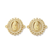 Rack Plating Brass Cubic Zirconia Virgin Mary Oval Connector Charms, Long-Lasting Plated, Lead Free & Cadmium Free, Real 18K Gold Plated, Clear, 22x24.5x4mm, Hole: 1.4mm(KK-C084-35C-G)