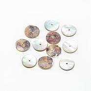 Natural Akoya Shell Bead Spacers, Mother of Pearl Shell Beads, Disc/Flat Round, Heishi Beads, Camel, 9~10x1~1.5mm, Hole: 1.5mm(SSHEL-R041-89)