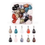 20Pcs 10 Style Natural Gemstone Pendants, with Platinum Tone Brass Findings, Teardrop, 10pcs/style(G-LS0002-13)