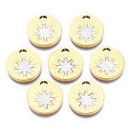 316 Surgical Stainless Steel Pendants, with Shell, Real 14K Gold Plated, Flat Round, Seashell Color, 18x3mm, Hole: 3.5x2.5mm(STAS-N097-041)