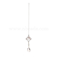 Teardrop Acrylic Beads Big Pendant Decorations, Hanging Sun Catchers, with Rose Quartz Chips Beads, Tree of Life, Rhombus, 374mm(HJEW-D029-01P-D)