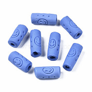 Handmade Porcelain European Beads, Large Hole Beads, Column with Smile, Royal Blue, 11~12.5x23~29mm, Hole: 4mm(PORC-T006-47C)