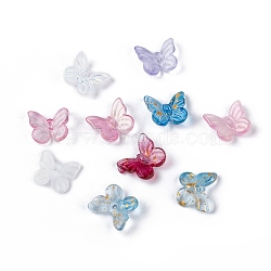 Transparent Glass Charms, Mixed Style, Butterfly, Mixed Color, 9.5x11x3mm, Hole: 0.8mm(X-GLAA-T016-23)