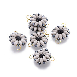 MIYUKI & TOHO Handmade Japanese Seed Beads Links, Loom Pattern, Sun Flower, WhiteSmoke, 19~20x13.5~14x4.5mm, Hole: 3mm(SEED-A027-A06)
