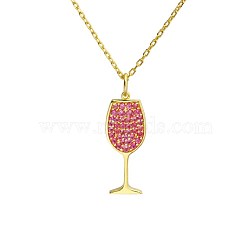 925 Sterling Silver Pendants, with Rhinestone, Wine Glasses, Golden, Rose, 20x7.8x1.2mm, Hole: 3mm(STER-BB57723-A)