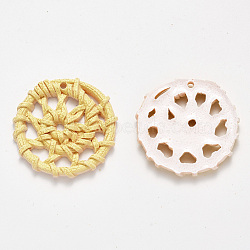 Resin Pendants, Imitation Woven Rattan Pattern, Flat Round, Yellow, 39x5mm, Hole: 2mm(RESI-T029-05D)