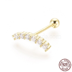 925 Sterling Silver Barbell Cartilage Earrings, Screw Back Earrings, with Cubic Zirconia, Golden, 11x3x2mm,  Pin: 0.8mm(STER-G031-25G)