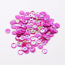 Plastic Paillette Beads, Semi-cupped Sequins Beads, Center Hole, Fuchsia, 12x0.5mm, Hole: 1mm(PVC-A002-12mm-02)