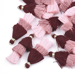 Polycotton(Polyester Cotton) Tassel Pendant Decorations, with Iron Findings, Golden, Colorful, 39~40x19~26x6~7mm, Hole: 4mm(X-FIND-T018-21)